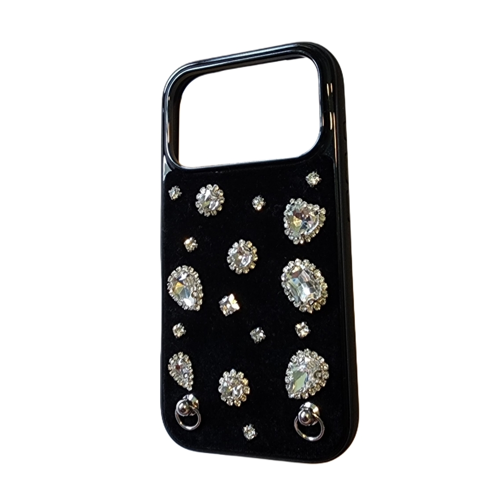 iPhone 17 Pro Max Luxury Black & Silver Crystal Phone Case